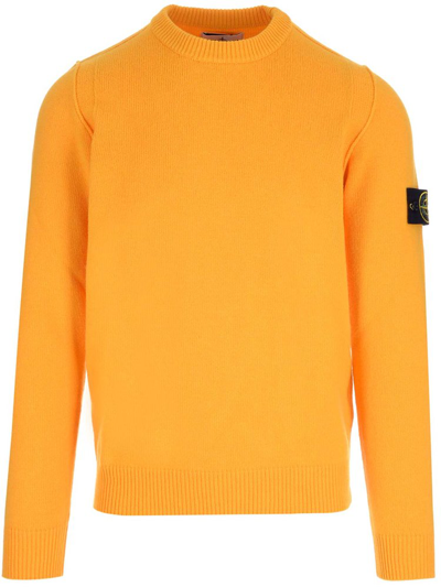 Shop Stone Island Logo Patch Ribbed Sweater In Yellow