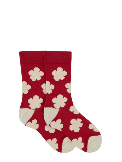Shop Kenzo Floral Pattern Socks In Red