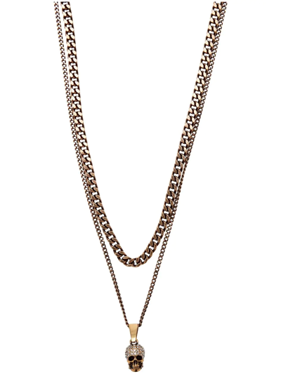 Shop Alexander Mcqueen Skull Pendant Chain-link Necklace In Gold