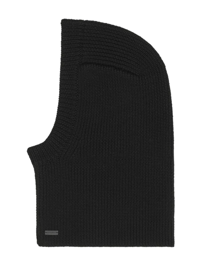 Saint Laurent Large Ribbed Balaclava In Wool In Schwarz