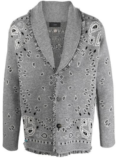 Shop Alanui Bandana Jacquard Knitted Cardigan In Grau