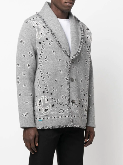 Shop Alanui Bandana Jacquard Knitted Cardigan In Grau