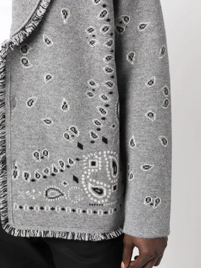 Shop Alanui Bandana Jacquard Knitted Cardigan In Grau