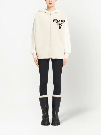 Shop Prada Oversized Cashmere Zip-front Hoodie In Weiss