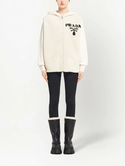 Shop Prada Logo-intarsia Shearling Hoodie In Weiss