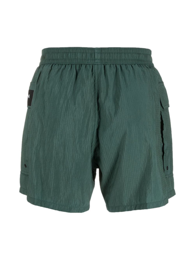Balmain Logo-patch Drawstring Swim Shorts In Grün