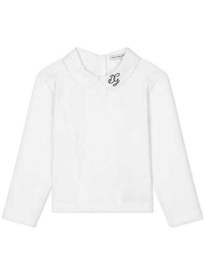 Shop Dolce & Gabbana Logo-print Long-sleeve Blouse In Weiss