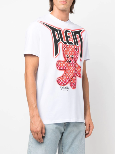 Shop Philipp Plein Spray-effect Teddy Bear-print T-shirt In Weiss