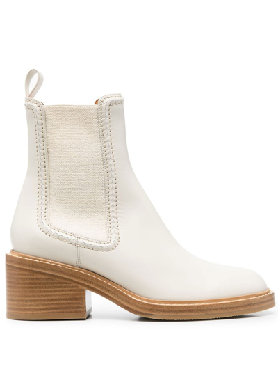 Shop Chloé Heeled Leather Chelsea Boots In Neutrals