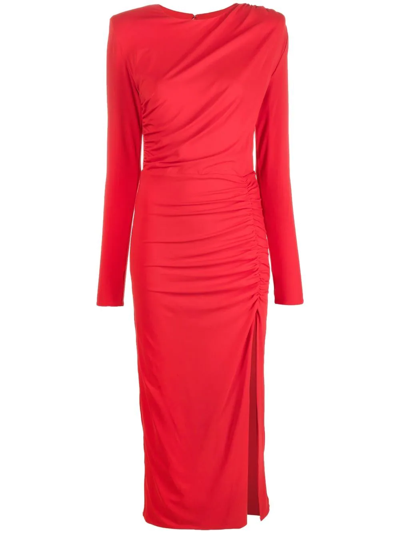 Shop Federica Tosi Ruched-detail Midi-dress In Rot