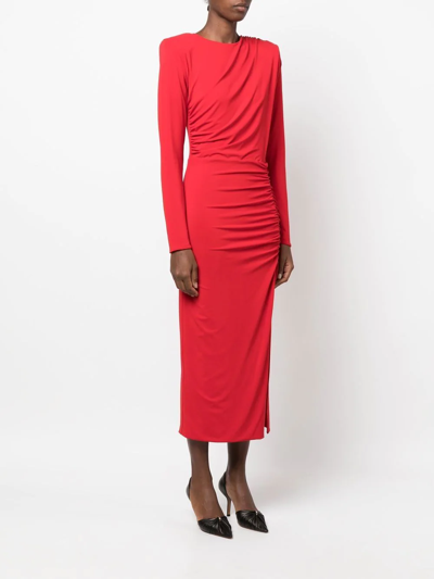 Shop Federica Tosi Ruched-detail Midi-dress In Rot