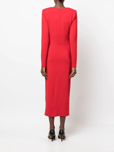 Shop Federica Tosi Ruched-detail Midi-dress In Rot