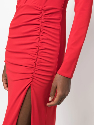 Shop Federica Tosi Ruched-detail Midi-dress In Rot