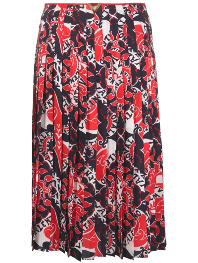 Shop Valentino Archive Manifesto Pleated Skirt In Rot