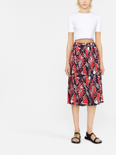 Shop Valentino Archive Manifesto Pleated Skirt In Rot