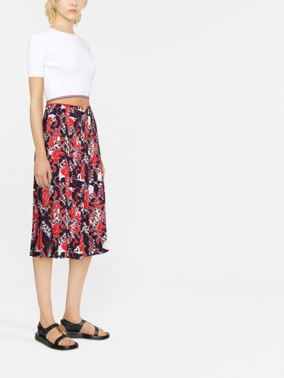 Shop Valentino Archive Manifesto Pleated Skirt In Rot