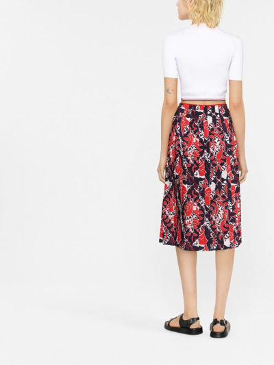 Shop Valentino Archive Manifesto Pleated Skirt In Rot