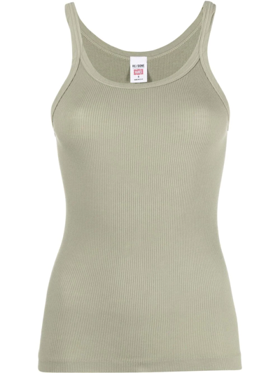 Shop Re/done Ribbed-knit Tank Top In Grün