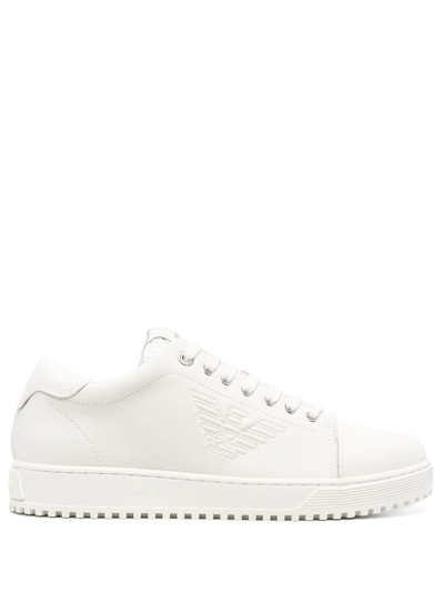 Shop Emporio Armani Logo-embossed Low-top Sneakers In Nude