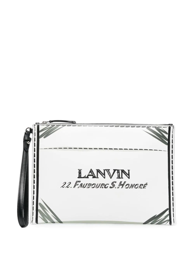 Shop Lanvin Logo-print Leather Clutch Bag In Weiss