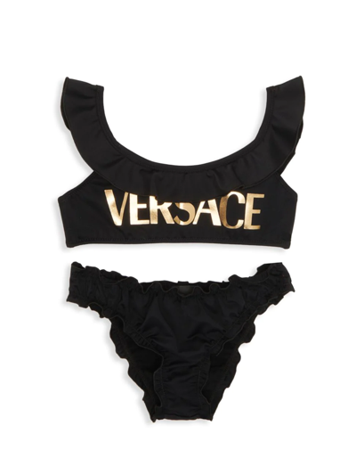 Shop Versace Little Girl's & Girl's 2-piece Logo Swimsuit In Black