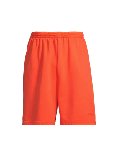 Shop Balenciaga Men's Wide-leg Logo Sweat Shorts In Orange