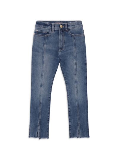 Shop Dl Premium Denim Girl's Emie High-rise Straight Jeans In Maritime Seamed Performance