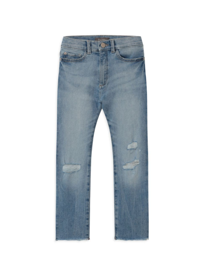 Shop Dl Premium Denim Kid's Emie Distressed Stretch Straight-leg Jeans In Droplet Distressed Performance