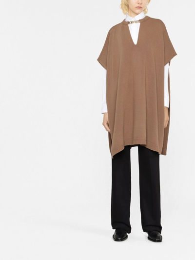 Valentino Brand-plaque Turtleneck Wool And Cashmere-blend Poncho In Brown
