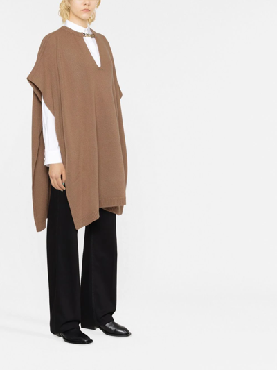 Valentino Brand-plaque Turtleneck Wool And Cashmere-blend Poncho In Brown