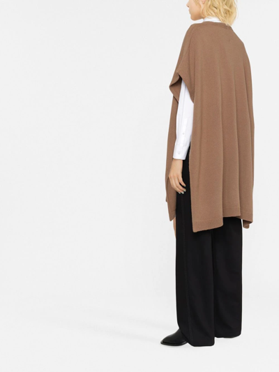 Valentino Brand-plaque Turtleneck Wool And Cashmere-blend Poncho In Brown