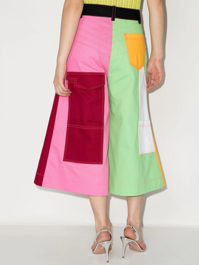 Christopher John Rogers Multicolour Panelled Cropped Cotton Trousers In Pink