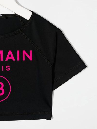 Shop Balmain Raised Logo-print Cropped T-shirt In Black