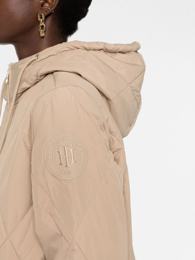 Shop Tommy Hilfiger Diamond-quilted Hooded Coat In Neutrals