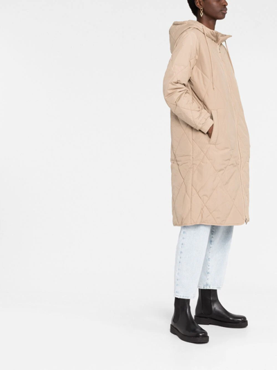 Shop Tommy Hilfiger Diamond-quilted Hooded Coat In Neutrals