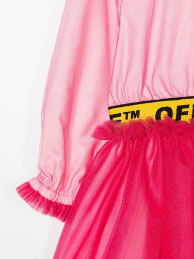 Shop Off-white Logo-waistband Tulle Dress In Pink