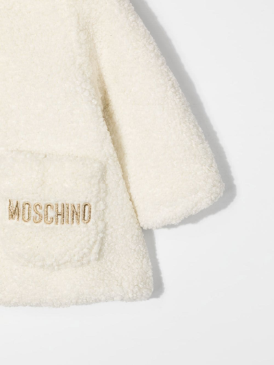 Shop Moschino Logo-embroidered Fleece Coat In White