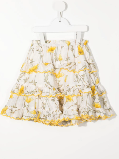 Shop Zimmermann Floral-print Flared Skirt In Yellow