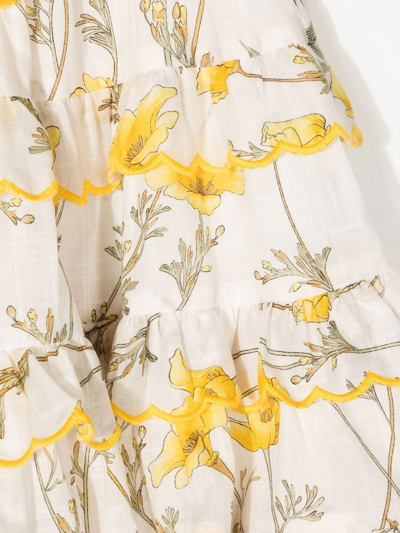 Shop Zimmermann Floral-print Flared Skirt In Yellow