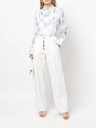 Shop V:pm Atelier Rosa Floral-print Stand-up Collar Shirt In White