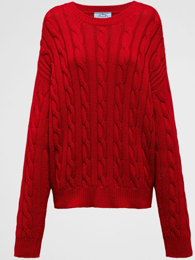 Shop Prada Cable-knit Cashmere Jumper In Red