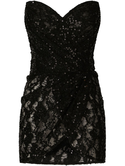 Shop Dolce & Gabbana Sequin-embellished Strapless Minidress In Black