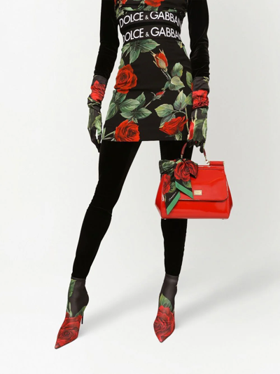 Shop Dolce & Gabbana Rose-print Silk Headscarf In Black