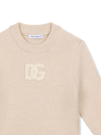 Shop Dolce & Gabbana Logo-patch Long-sleeve Jumper In Neutrals