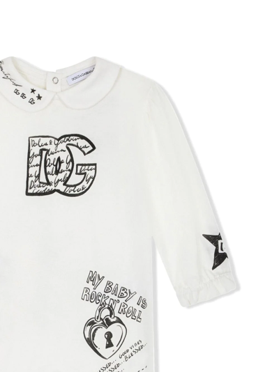 Shop Dolce & Gabbana Rock N' Roll Print Babygrow In White