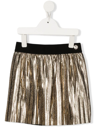 Shop Michael Kors Pleated Lamé-finish Mini Skirt In Gold