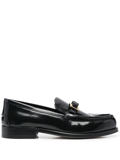 Shop Sergio Rossi Buckled Leather Moccasin Loafers In Black