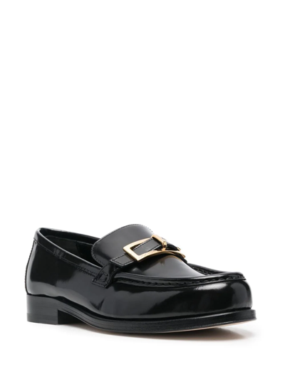 Shop Sergio Rossi Buckled Leather Moccasin Loafers In Black