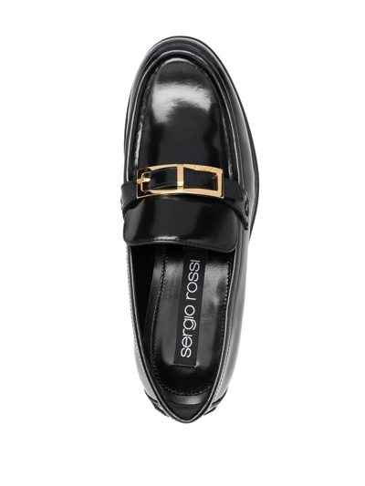 Shop Sergio Rossi Buckled Leather Moccasin Loafers In Black