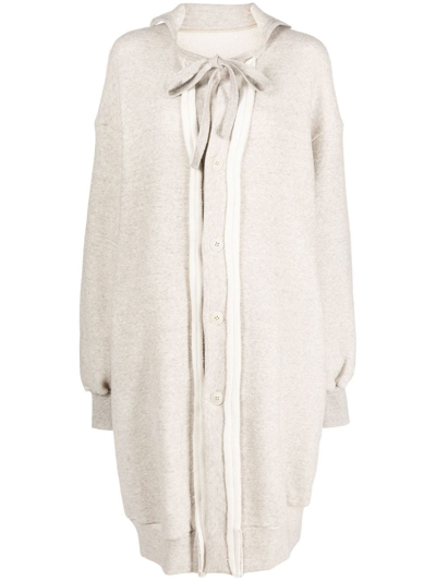 Shop Yohji Yamamoto Tie-neck Jersey Coat In Neutrals